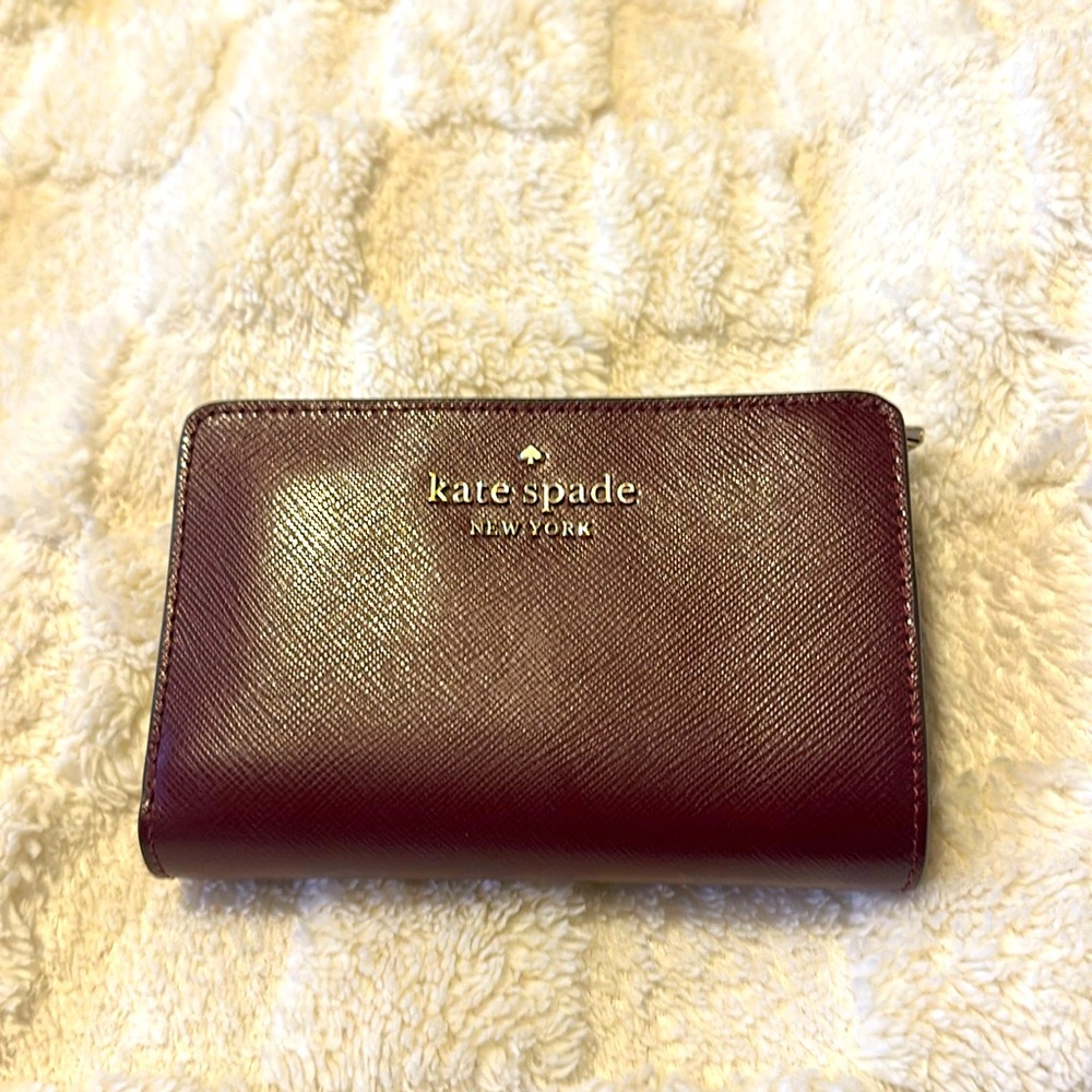Kate Spade Staci Laptop Shoulder Tote Purse Burgundy with Matching Wallet - Picture 3 of 9